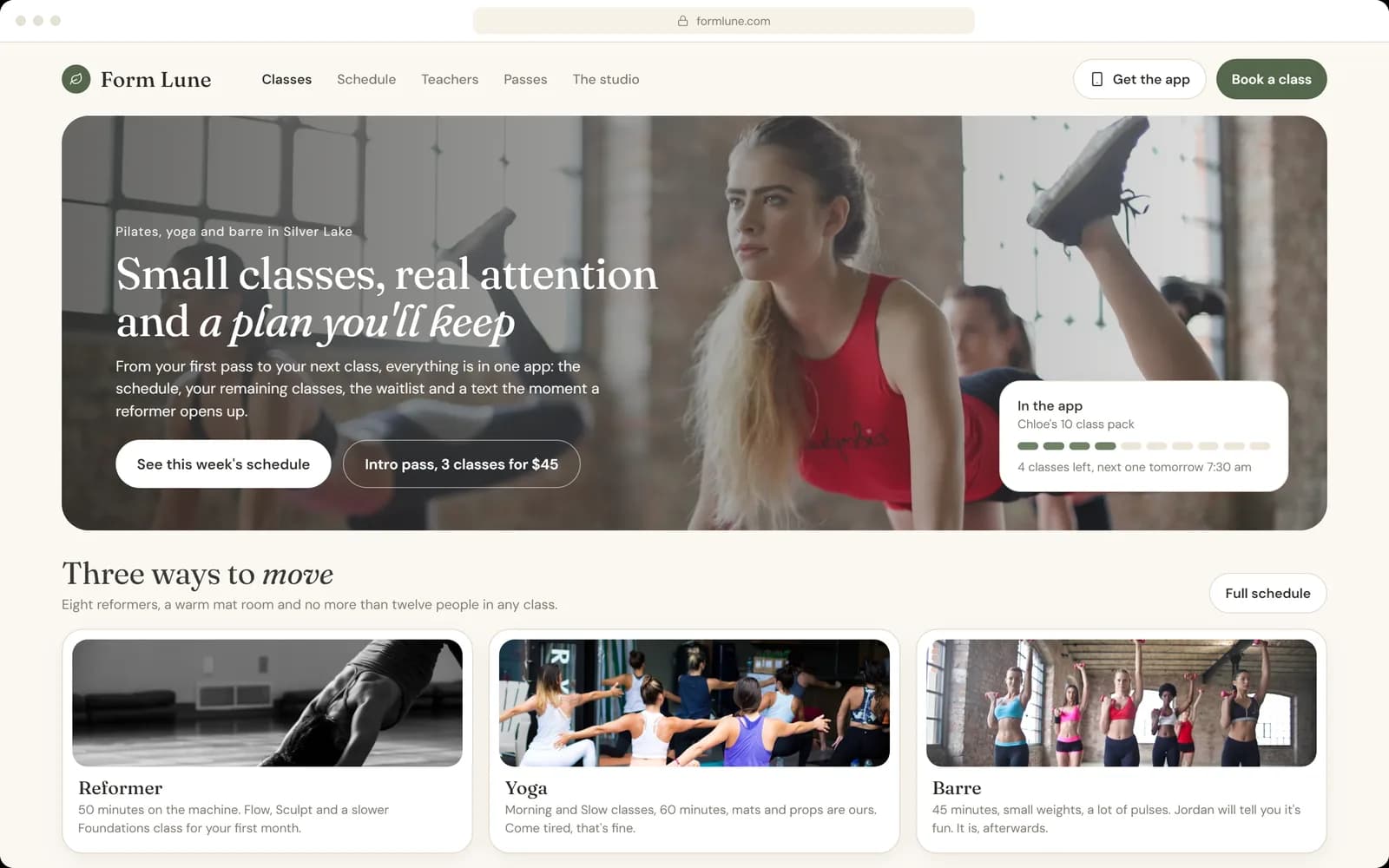 Studio website landing page