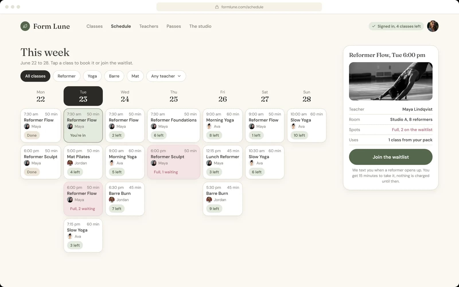 Web schedule with booking