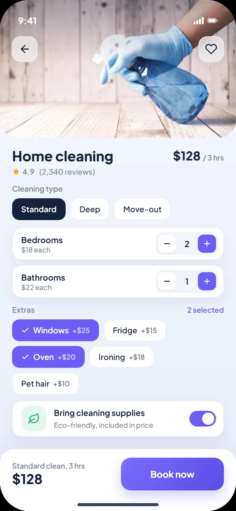 Cleaning: size, frequency and add-ons