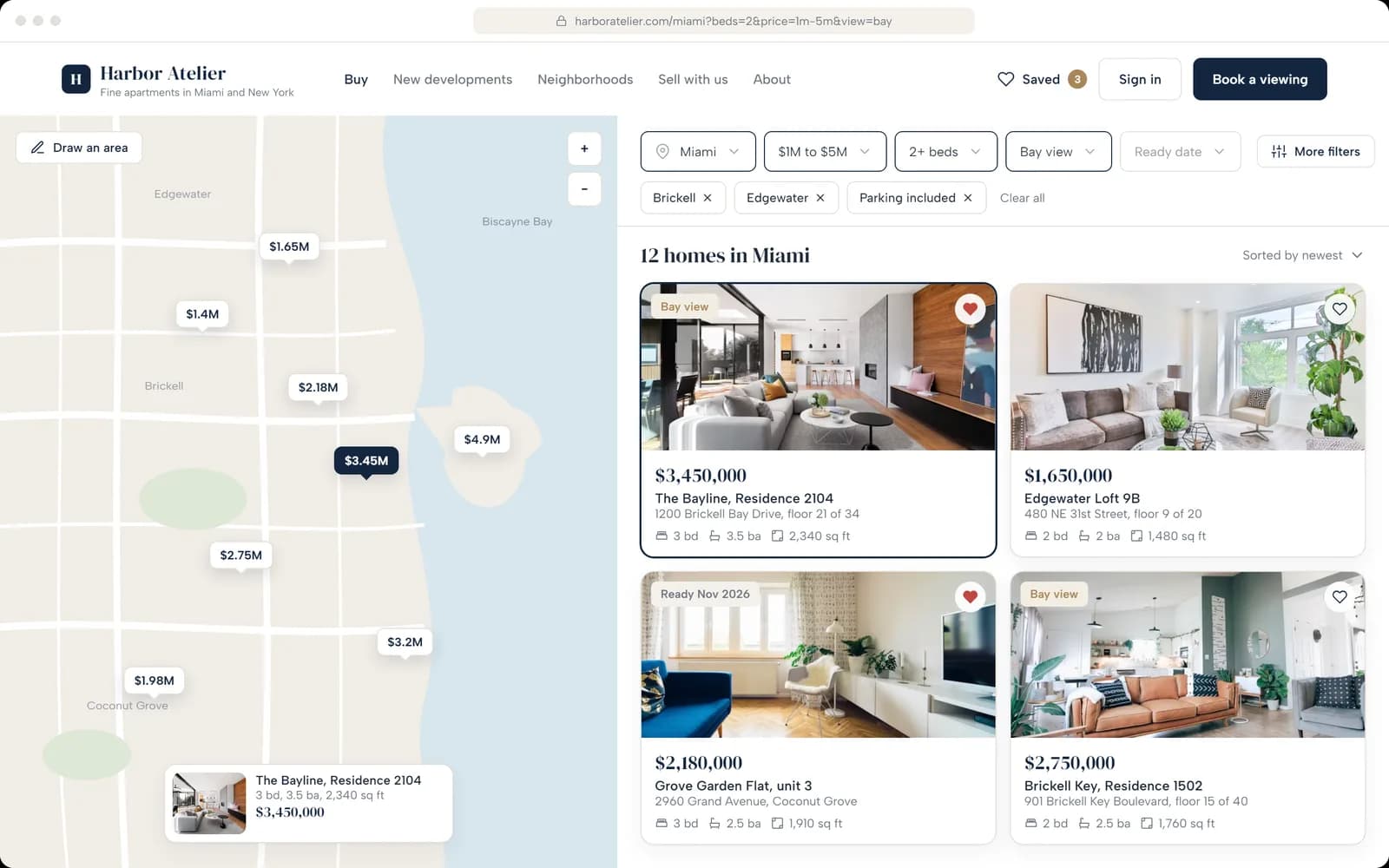 Catalogue with a map and filters