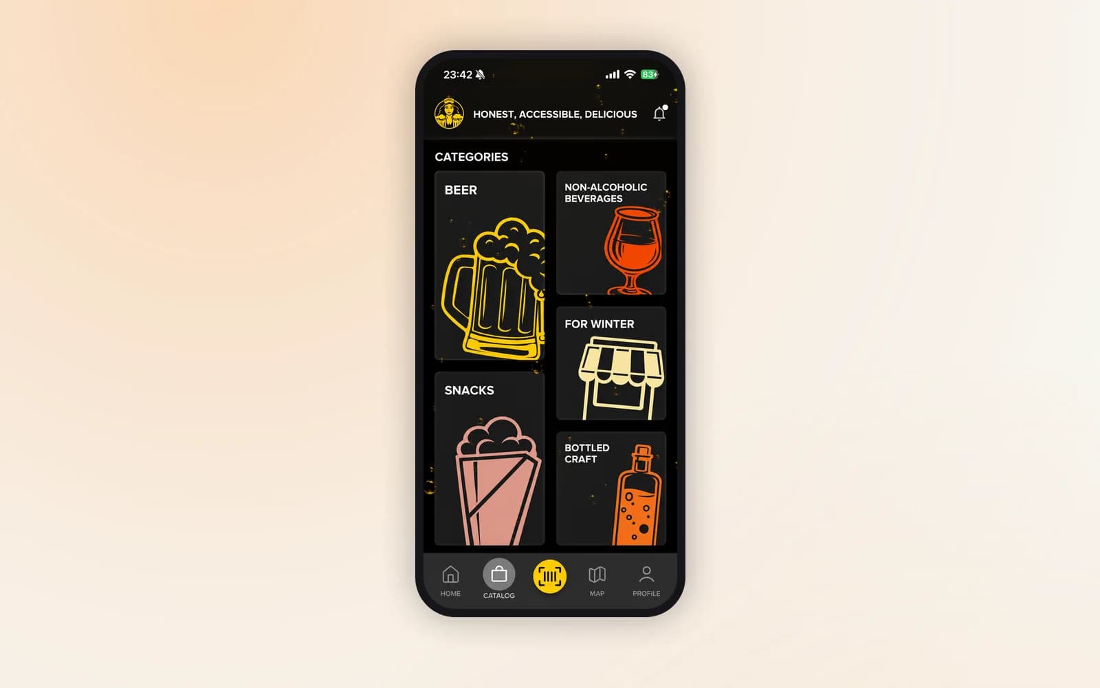 Loyalty app for a beverage retail chain — catalogue with drink categories