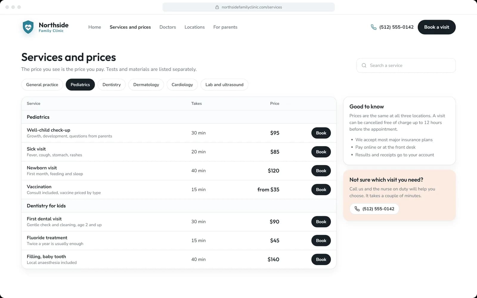 Services and prices page