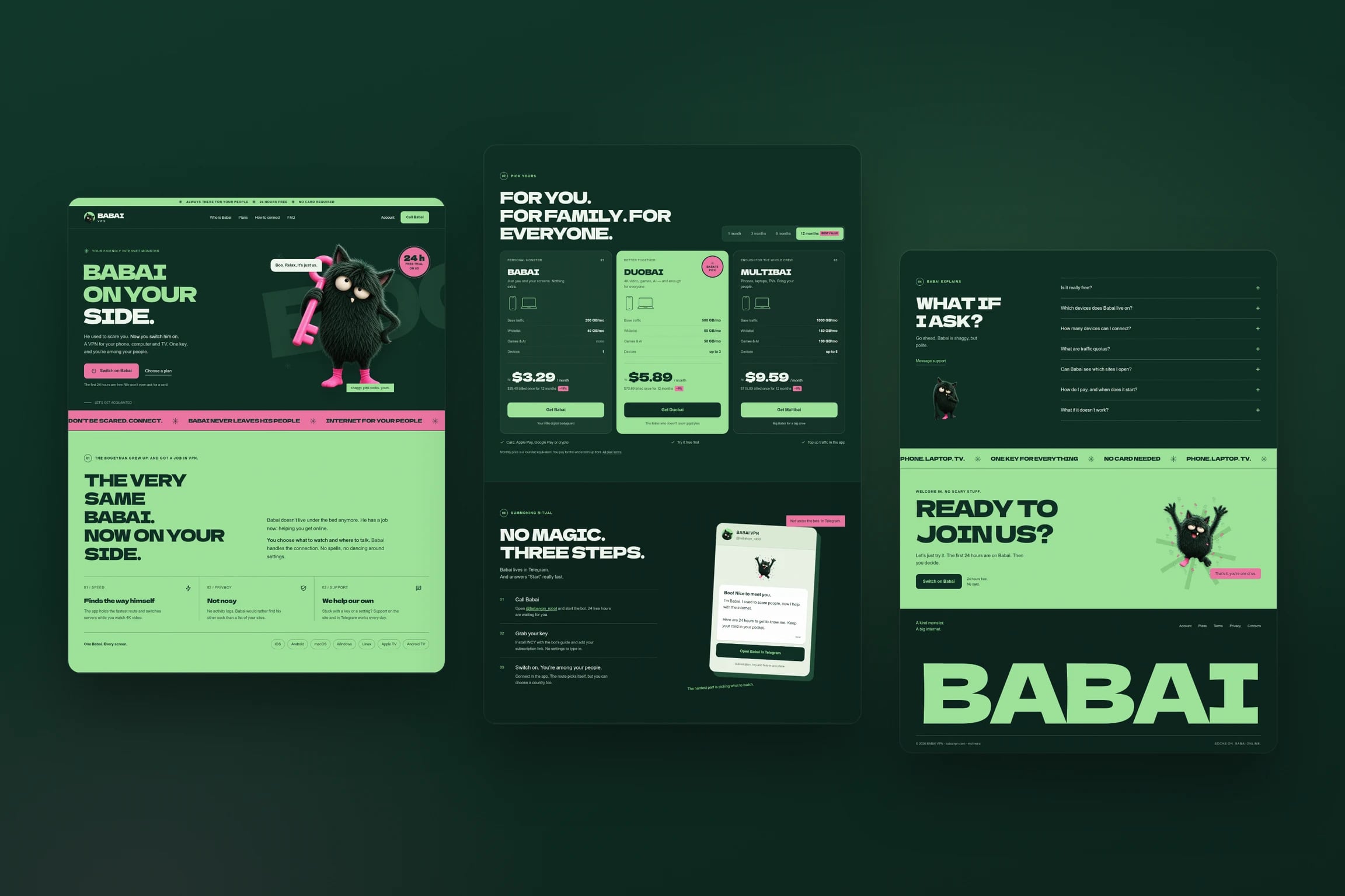 The babaivpn.com website, section by section