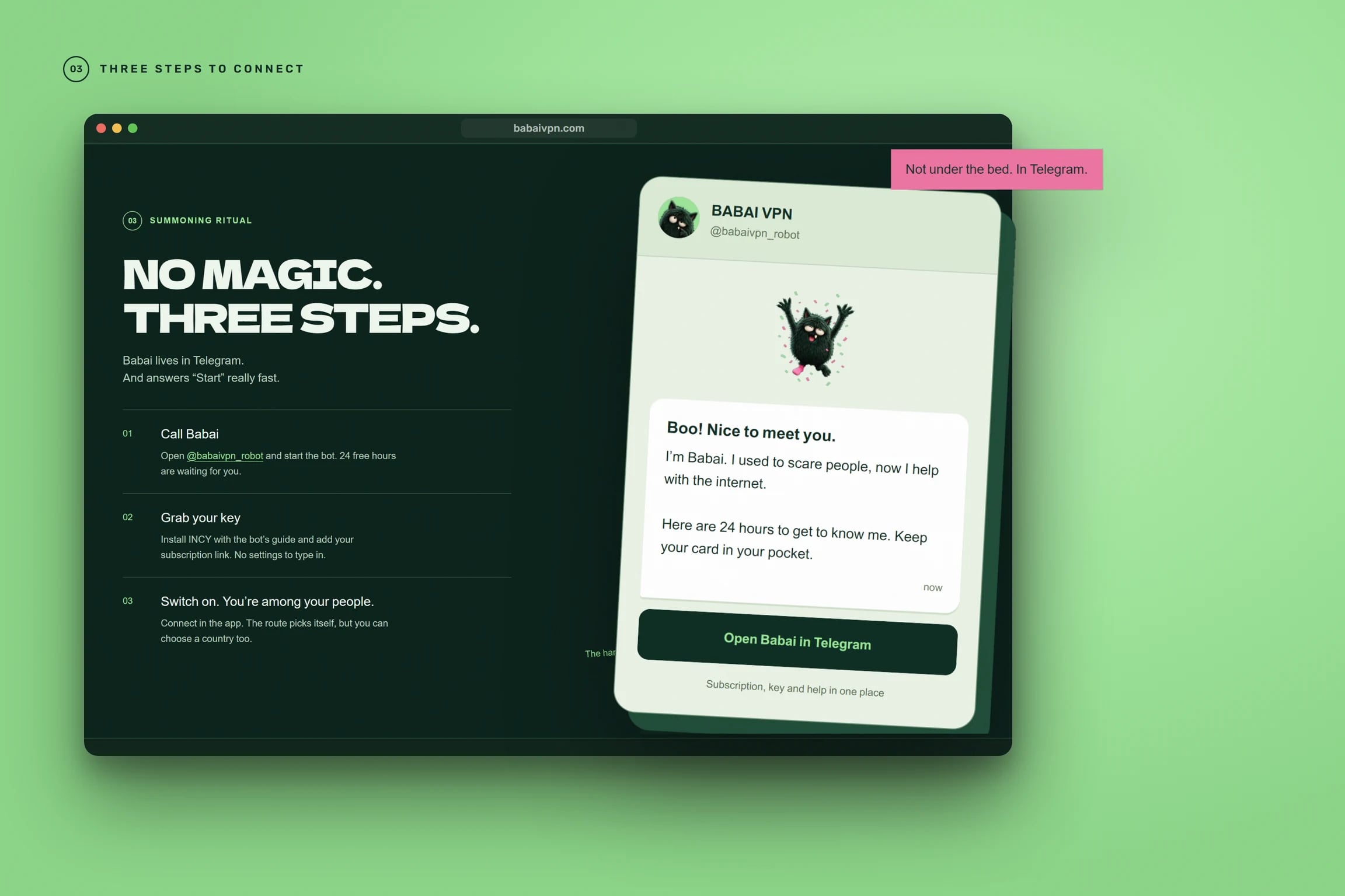 Three steps to connect through the Telegram bot