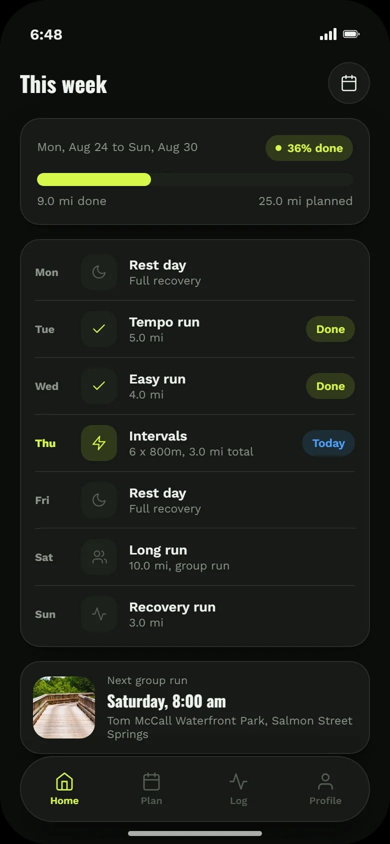 This week: progress bar, seven days of runs and the next group run