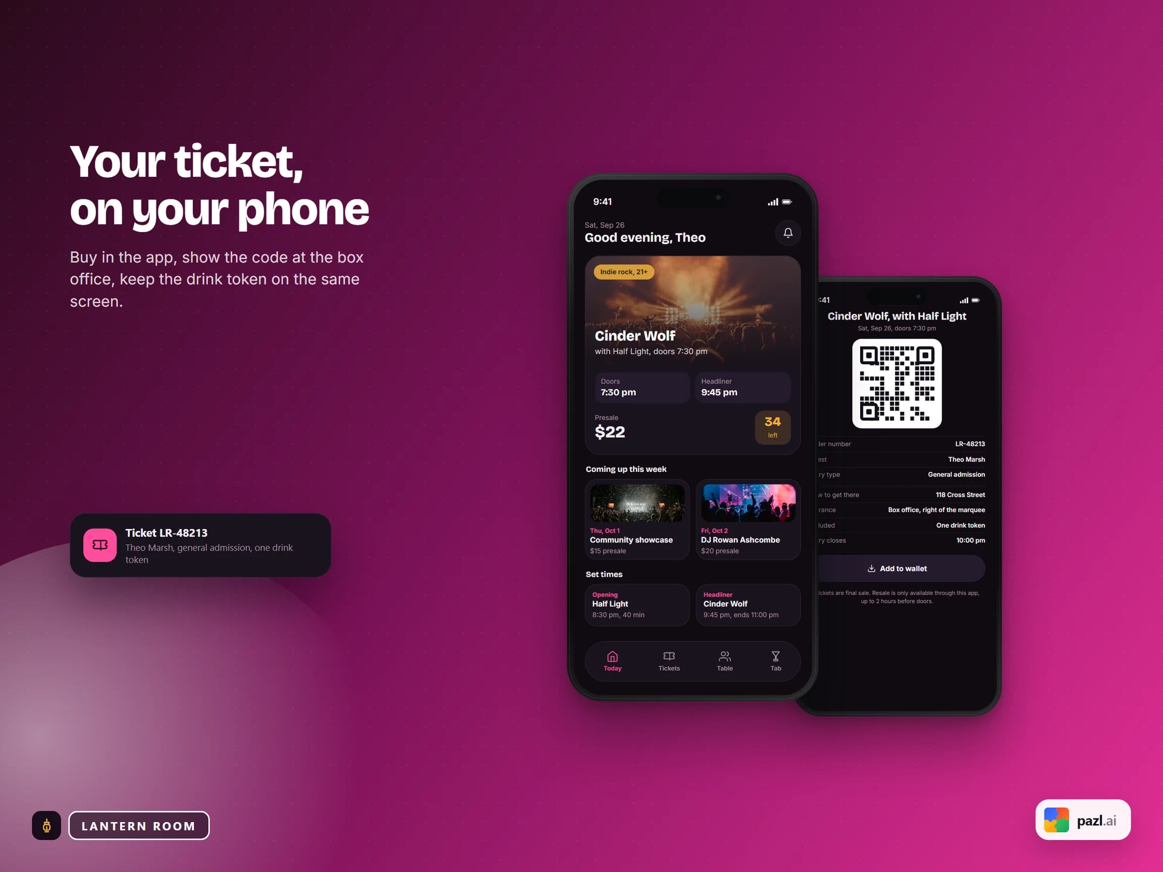 „Ihr Ticket auf dem Smartphone“: die Startseite und das Ticket mit Getränkemarke