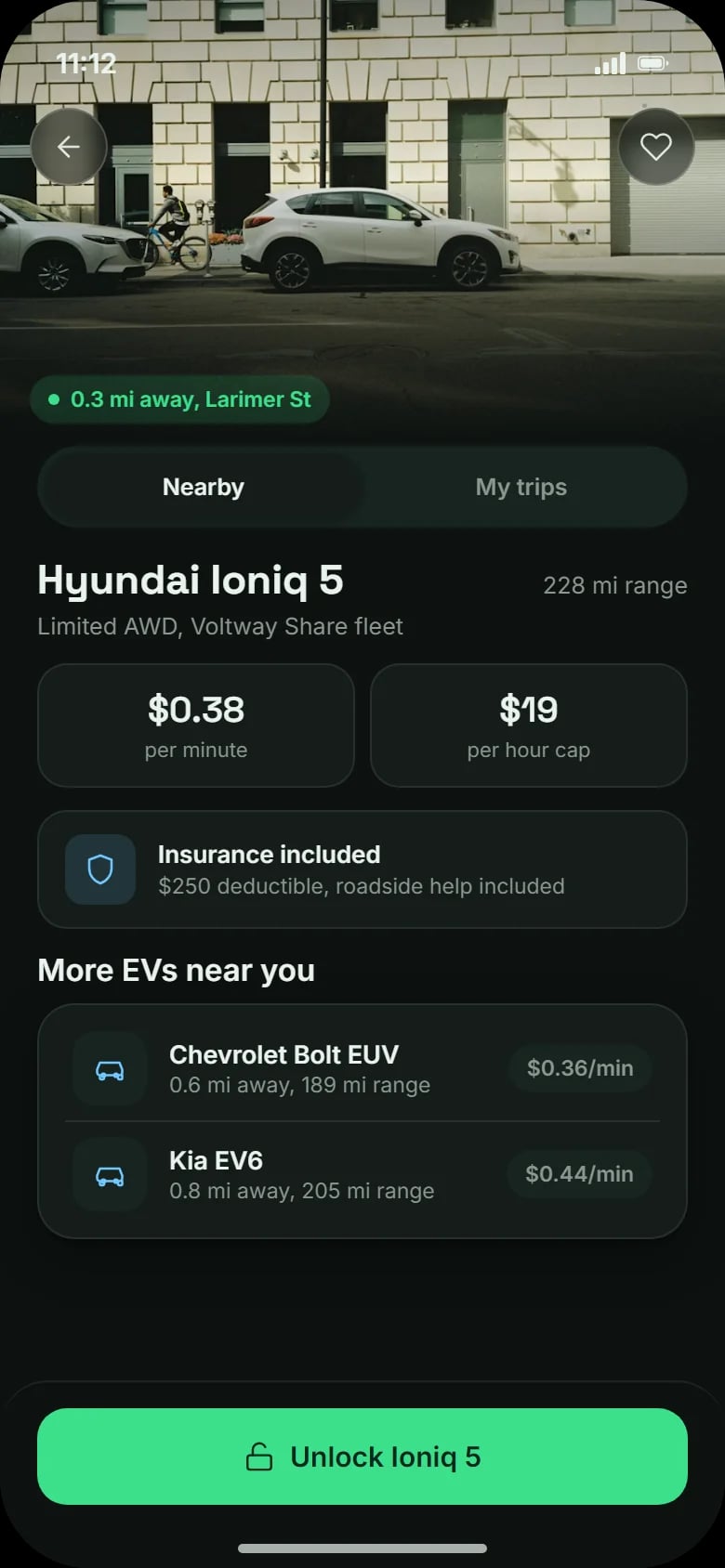 Carsharing: ein Hyundai Ioniq 5 in der Nähe mit Reichweite, Minutenpreis und Versicherung