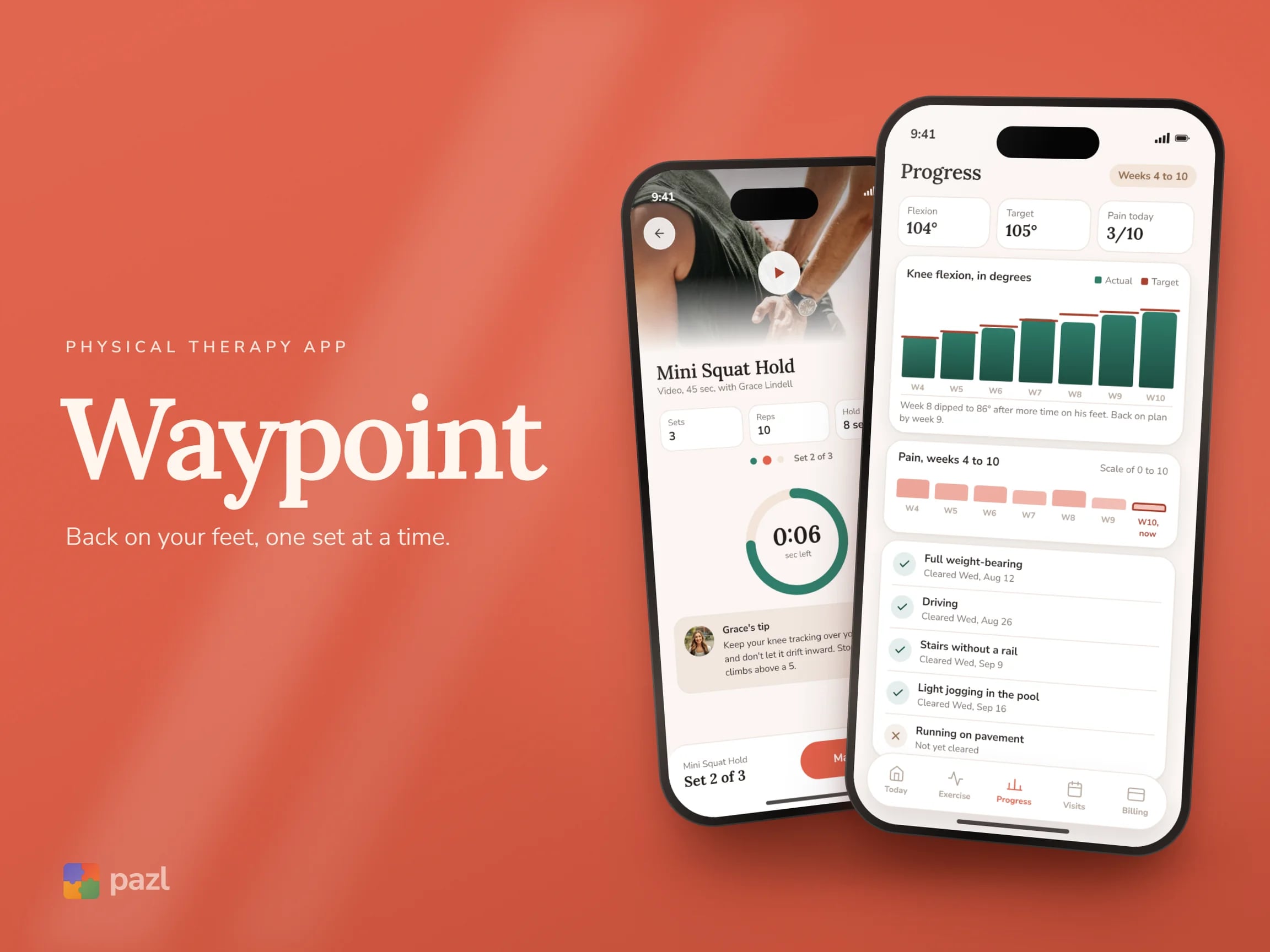 Presentation frame: Waypoint with the exercise screen and the progress screen